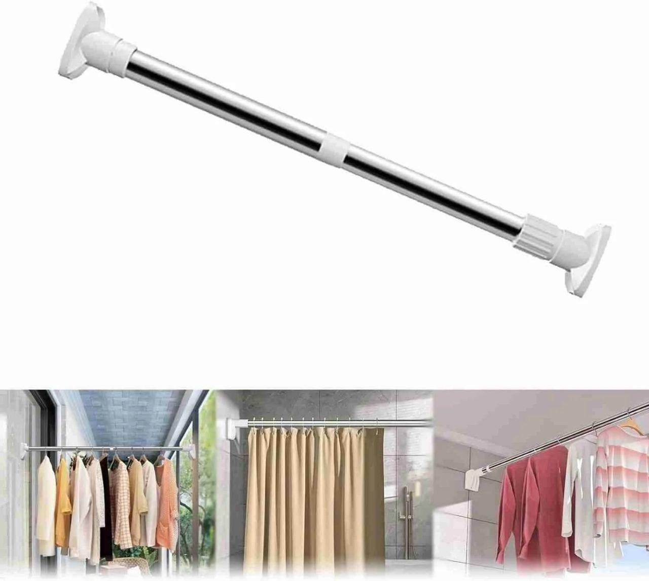 SmartHold™ drill-free expandable curtain rod with adjustable length and sleek finish, suitable for lightweight window curtains.