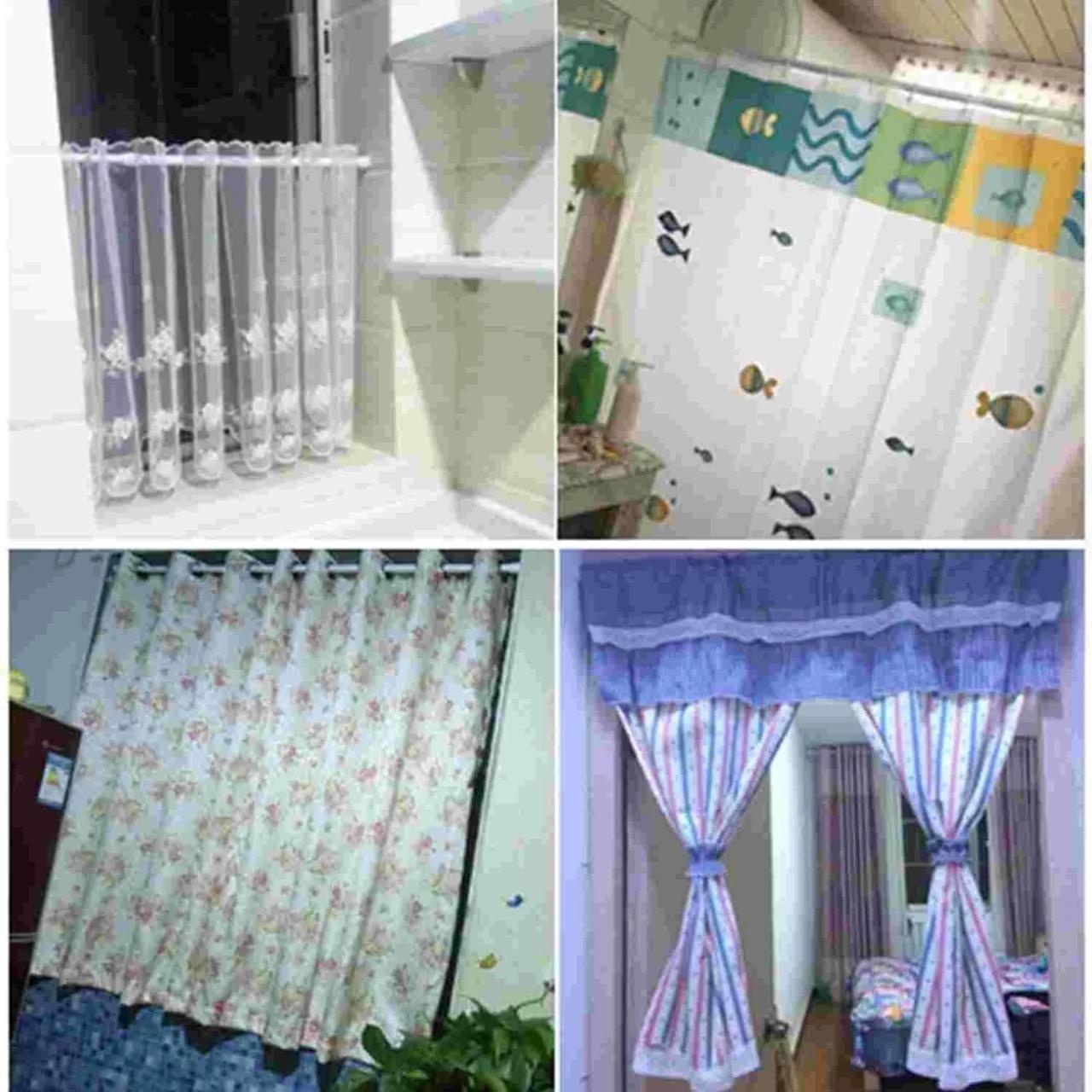 SmartHold™ drill-free expandable curtain rod from 25560 with adjustable length and sleek metal finish, suitable for lightweight curtains.